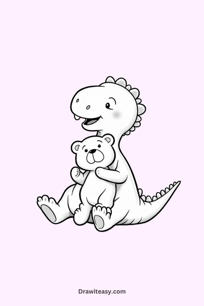 Dinosaur Hugging a Teddy Bear