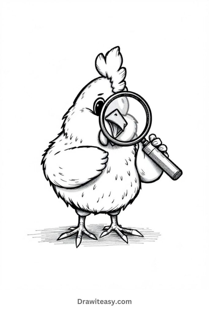 Chicken Looking Through a Magnifying Glass