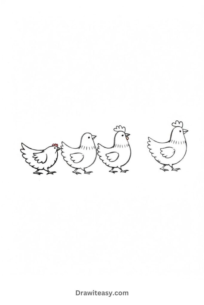 Chickens Following Each Other in a Line