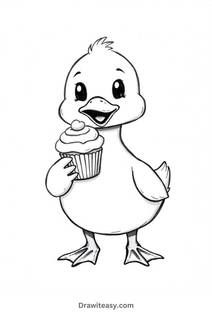 Duck Holding a Cupcake