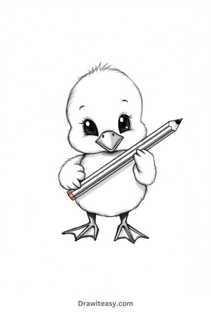 Duckling Holding a Pencil