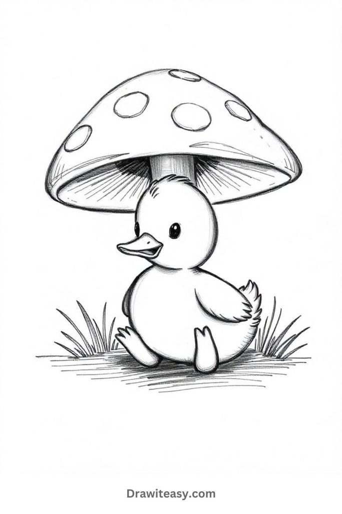 Duckling Under a Mushroom