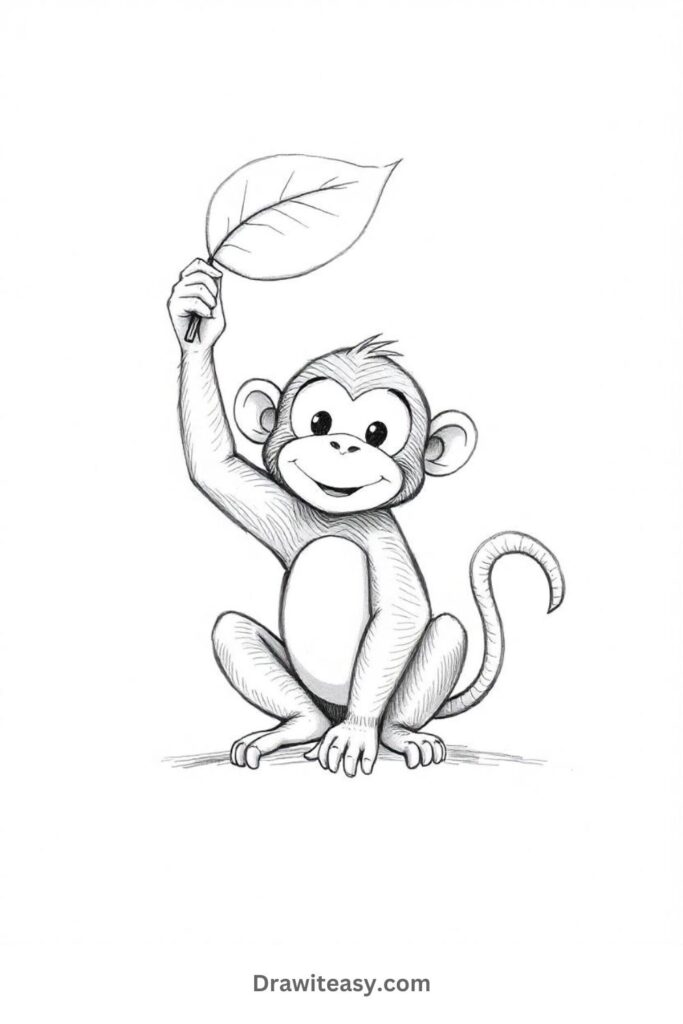 Monkey Holding a Leaf Umbrella