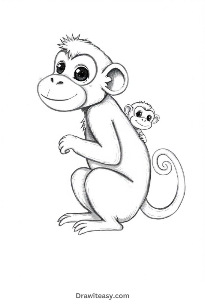 Monkey with Its Baby on Back