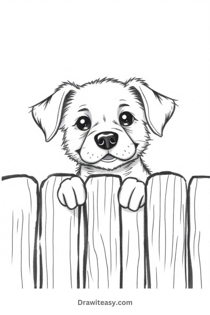 Puppy Peeking Over a Fence