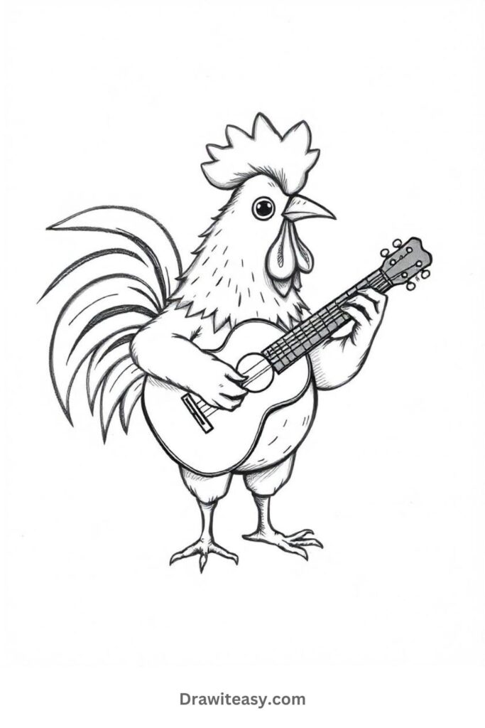 Rooster Playing a Guitar