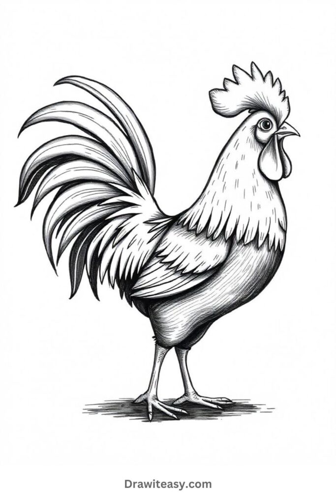 Rooster with Elaborate Tail Feathers