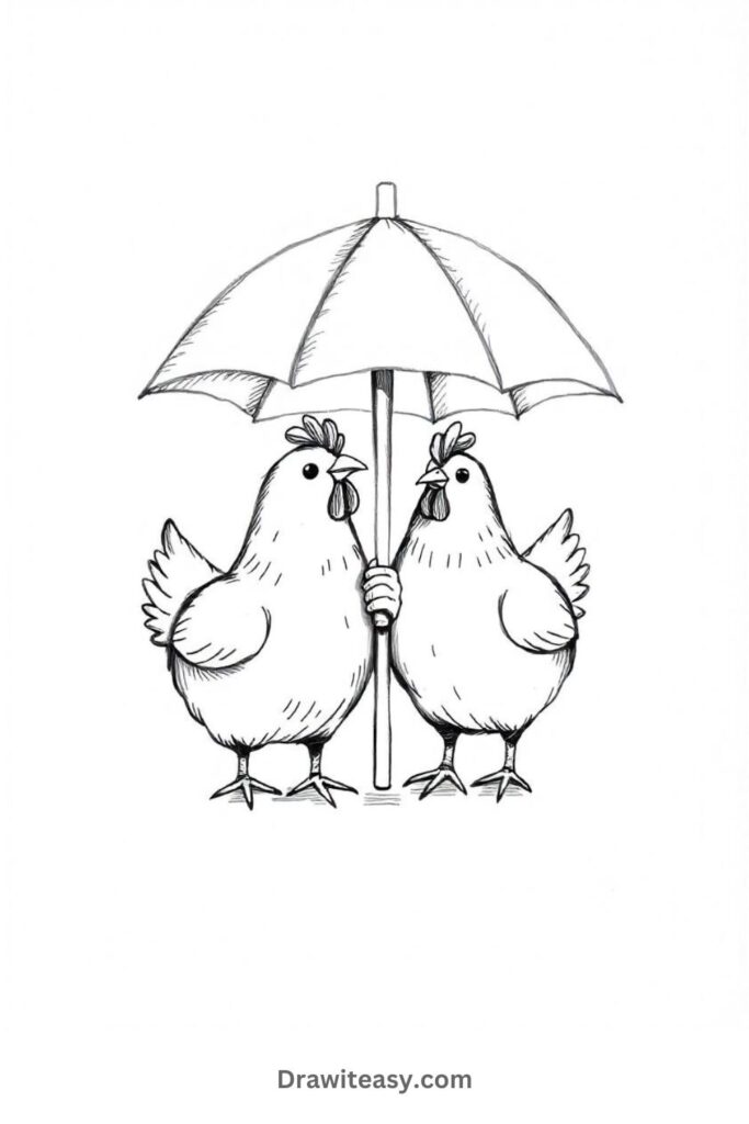 Two Chickens Under an Umbrella