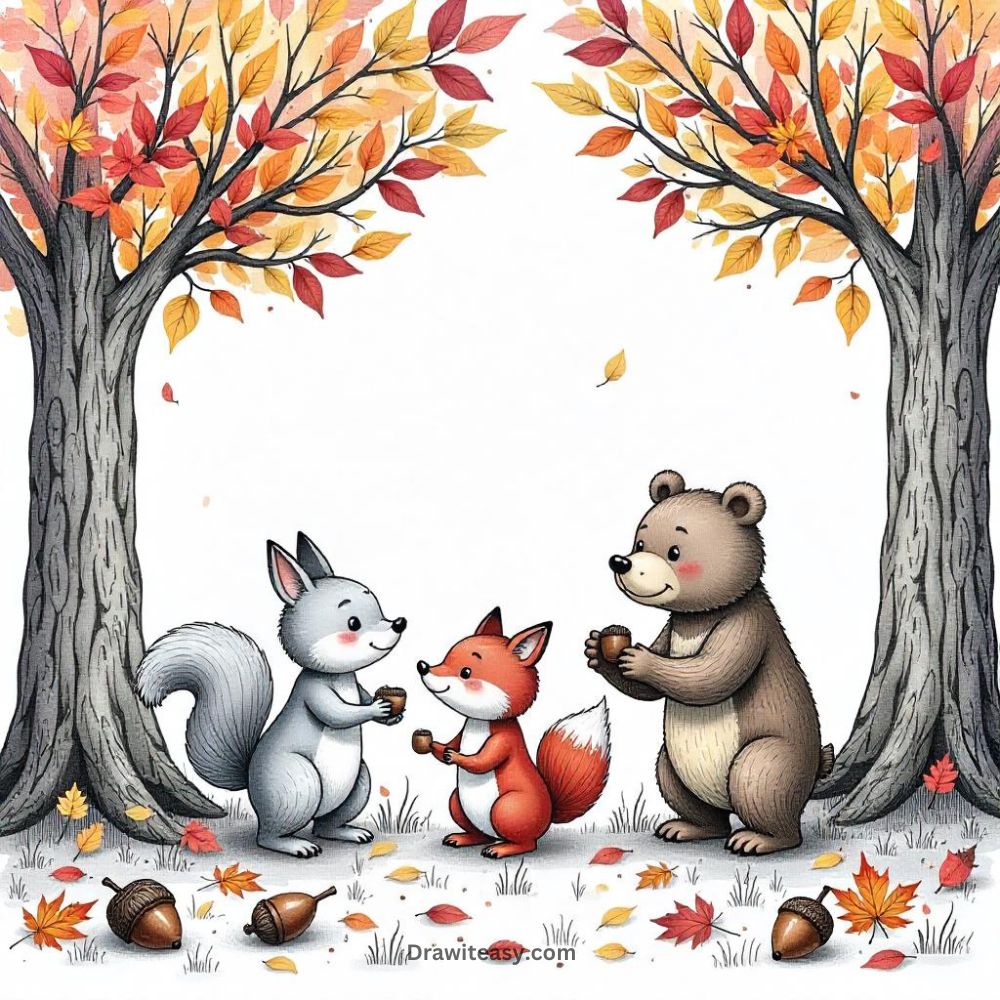 Woodland Animals Gathering Acorns (2)