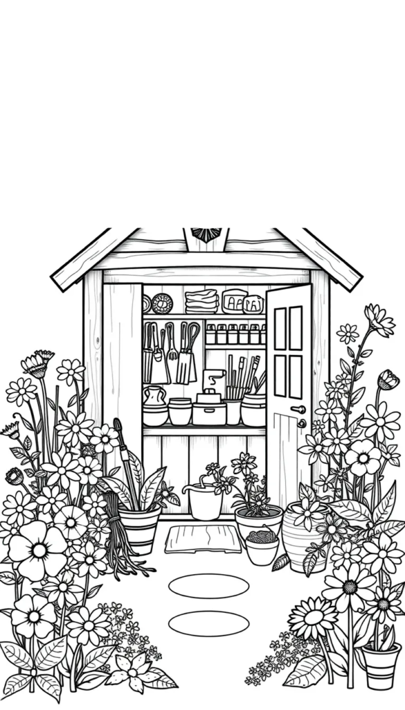 A Garden Shed with Plants and Tools