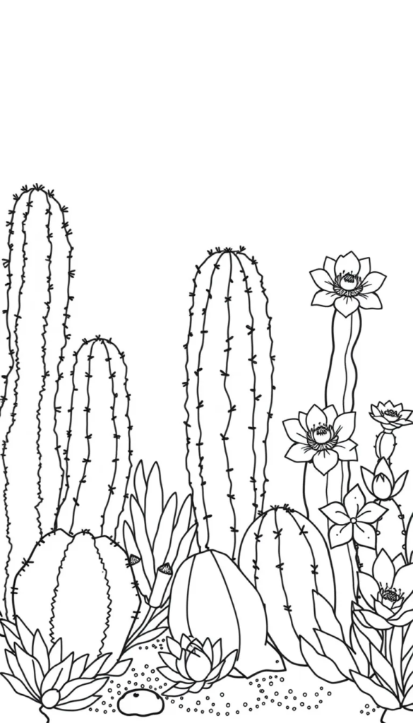 Cactus Garden with Blooming Succulents