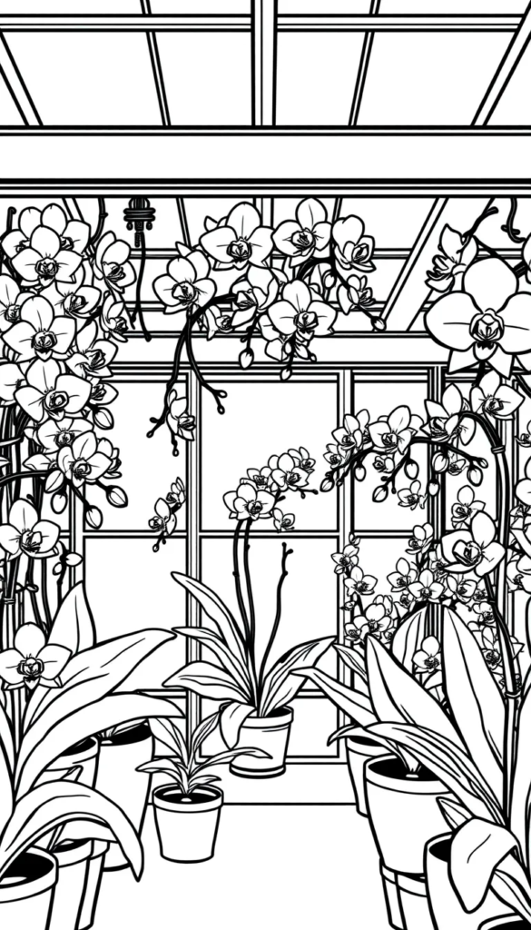 Exotic Orchids in a Greenhouse