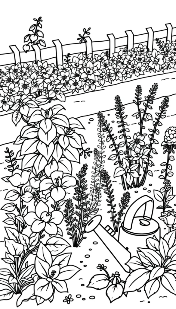 Herb Garden with Flowering Basil and Thyme