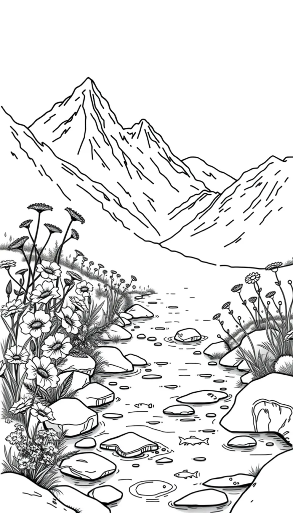 Wildflowers by a Mountain Stream