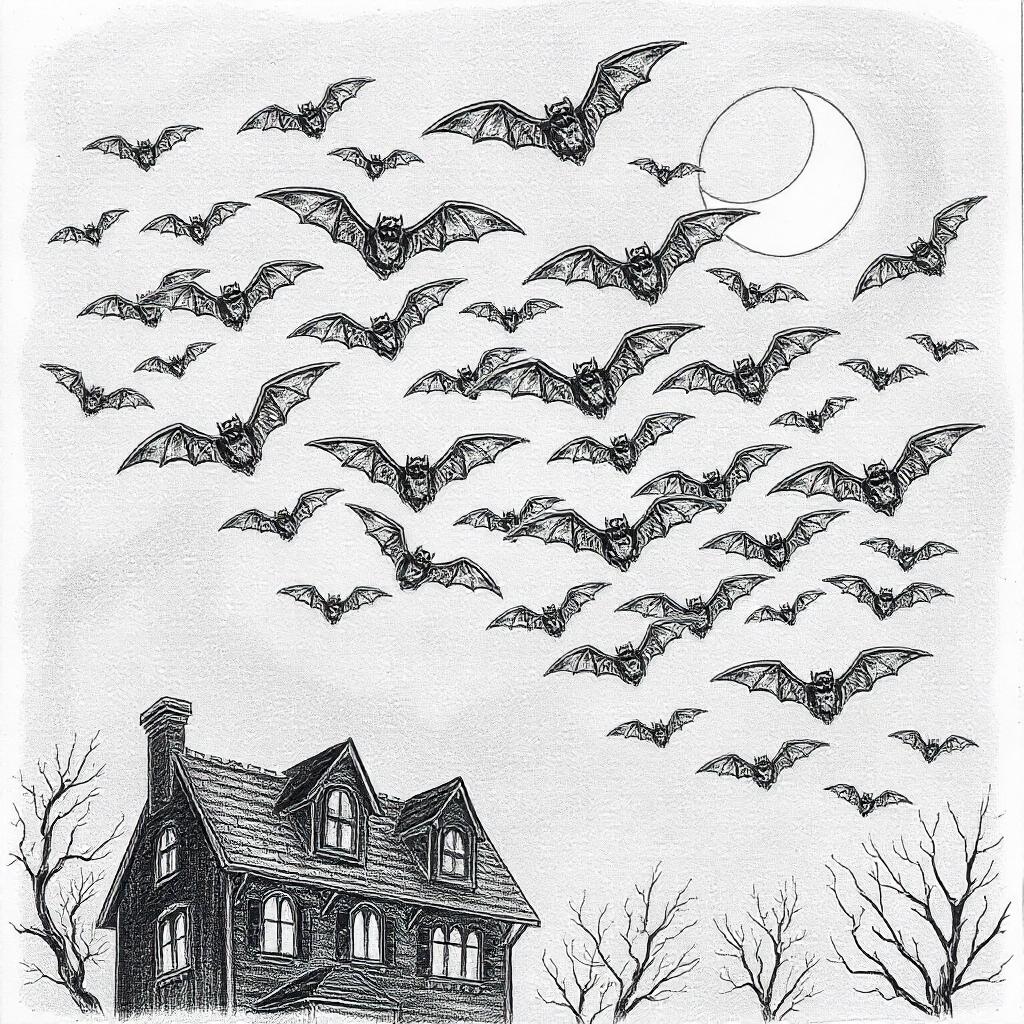 Bat Swarm Flying in the Night Sky