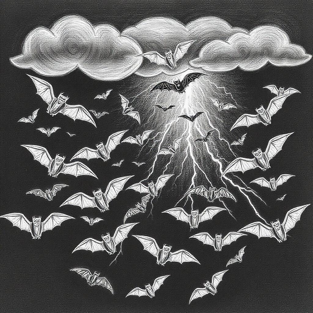 Bat Swarm Flying in the Night Sky