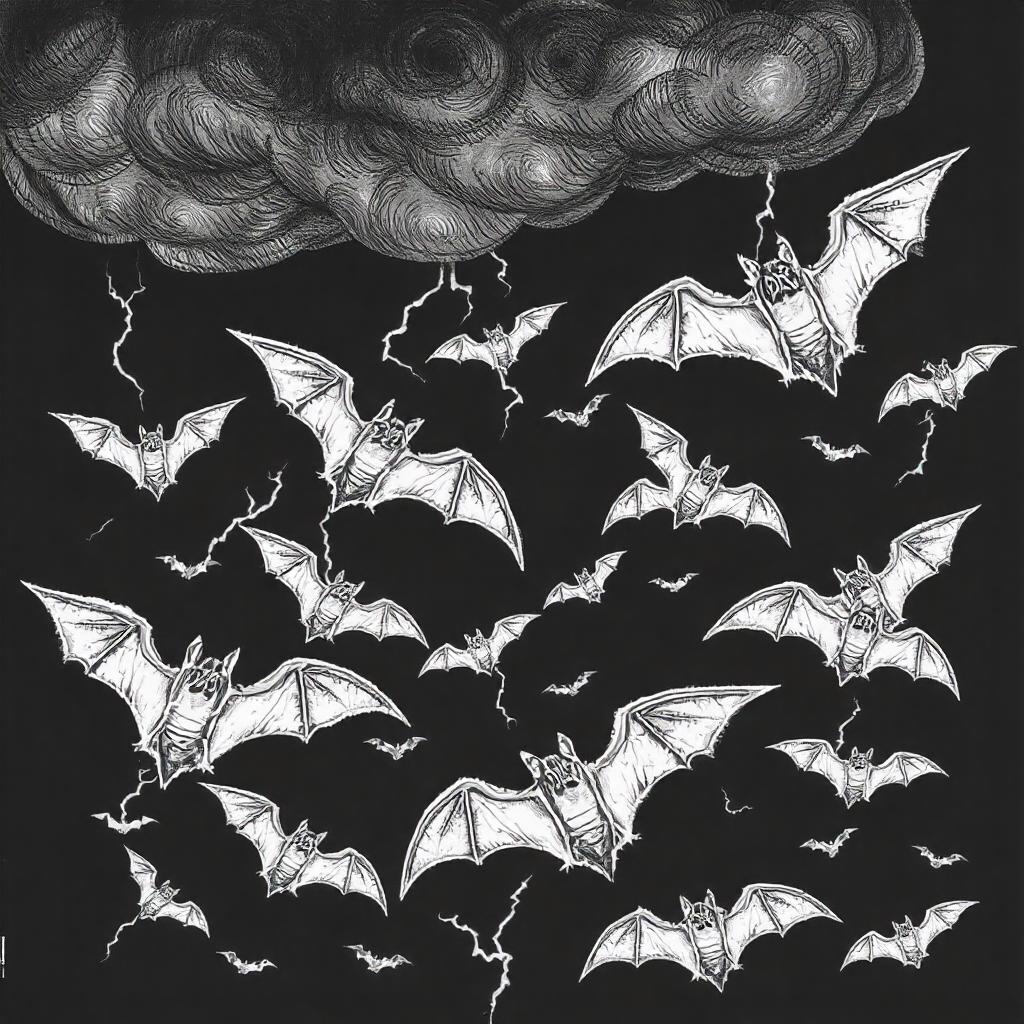Bat Swarm Flying in the Night Sky