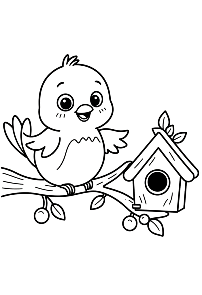 Cheerful Bird and Its Cozy Birdhouse