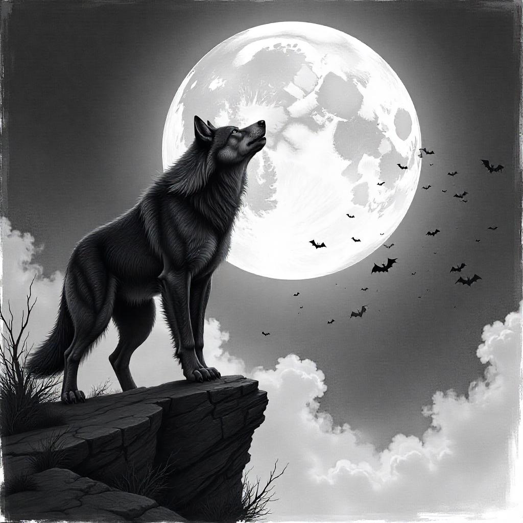 Full Moon with Howling Werewolf