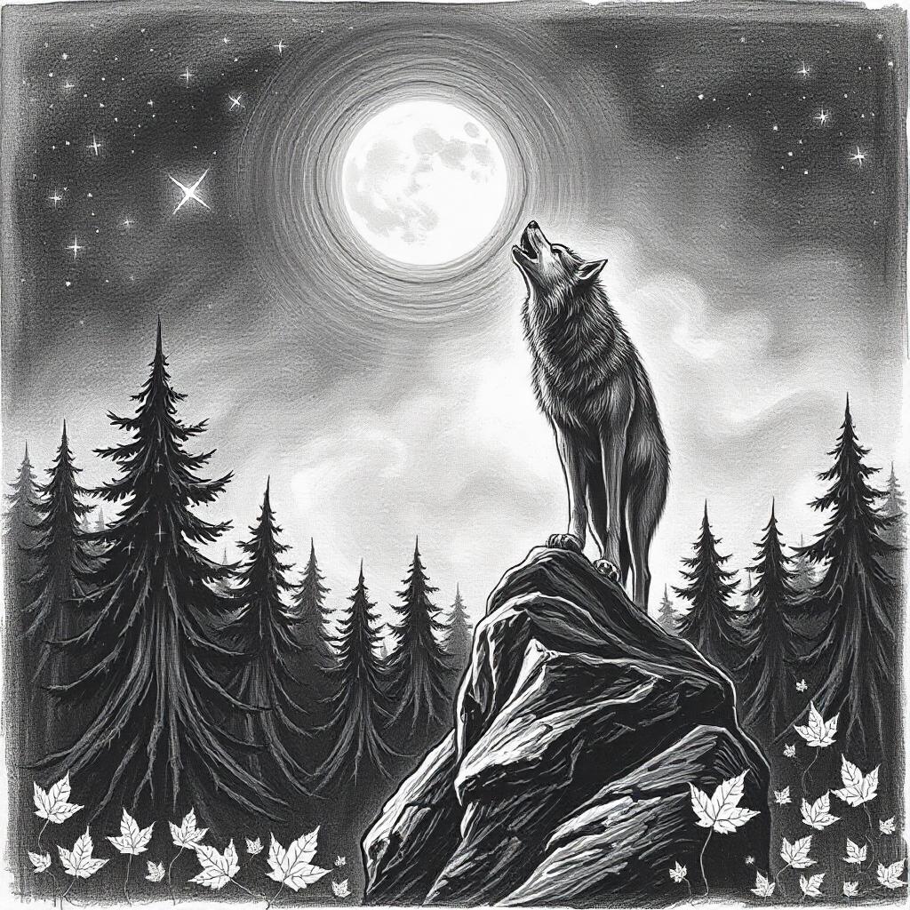 Full Moon with Howling Werewolf