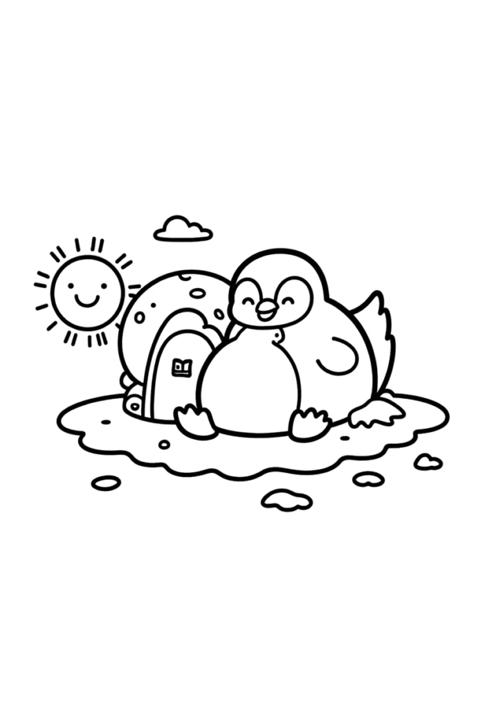 Happy Penguin Outside the Igloo