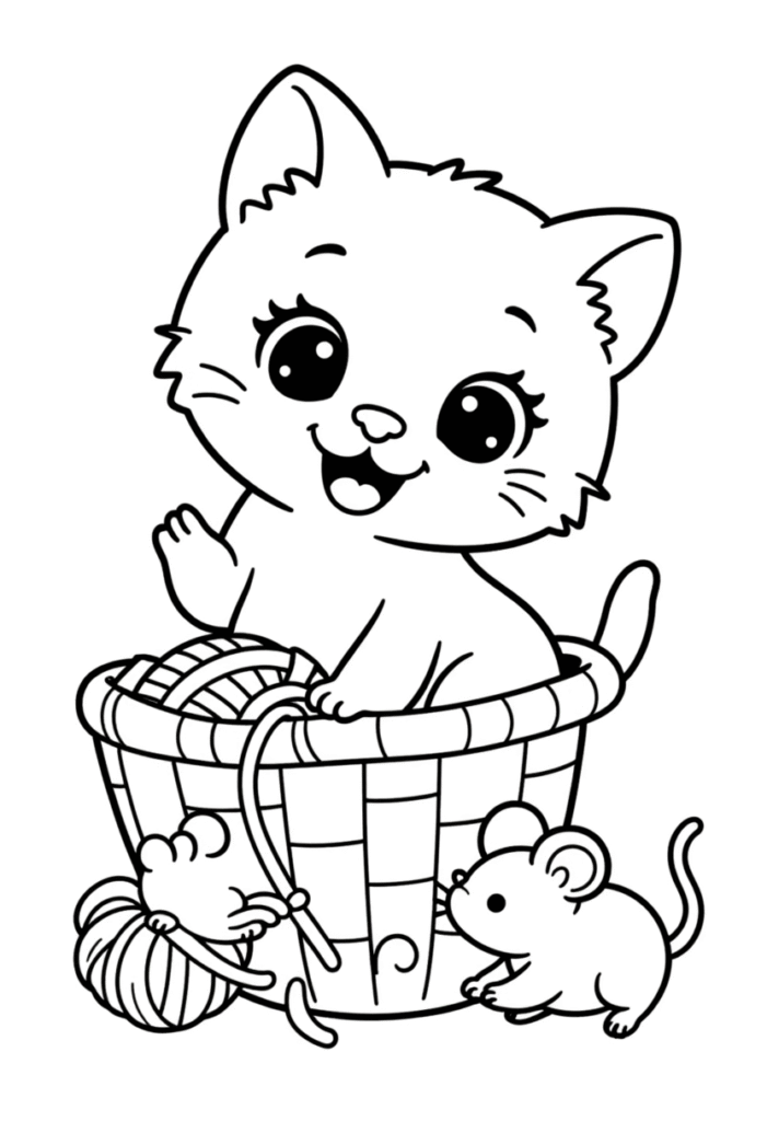 Kitten Playing in a Yarn Basket