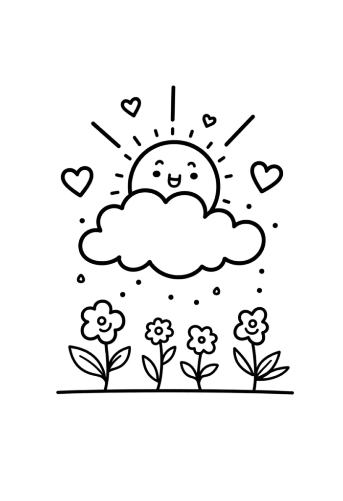 Smiling Sun Over a Flower Garden