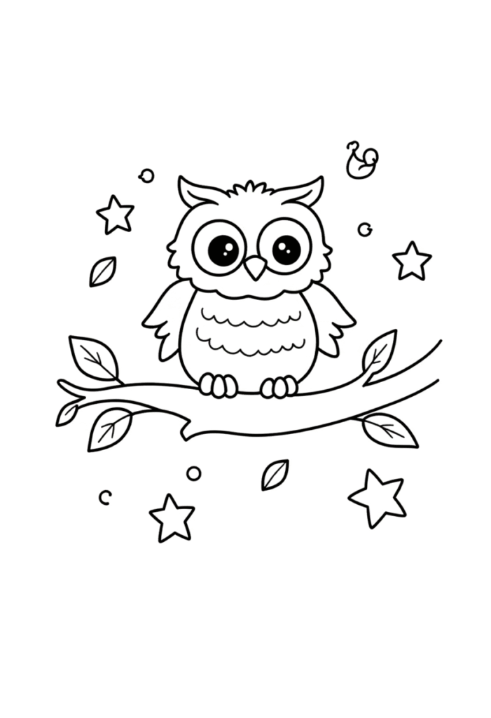 Wide-Eyed Owl on a Starry Branch