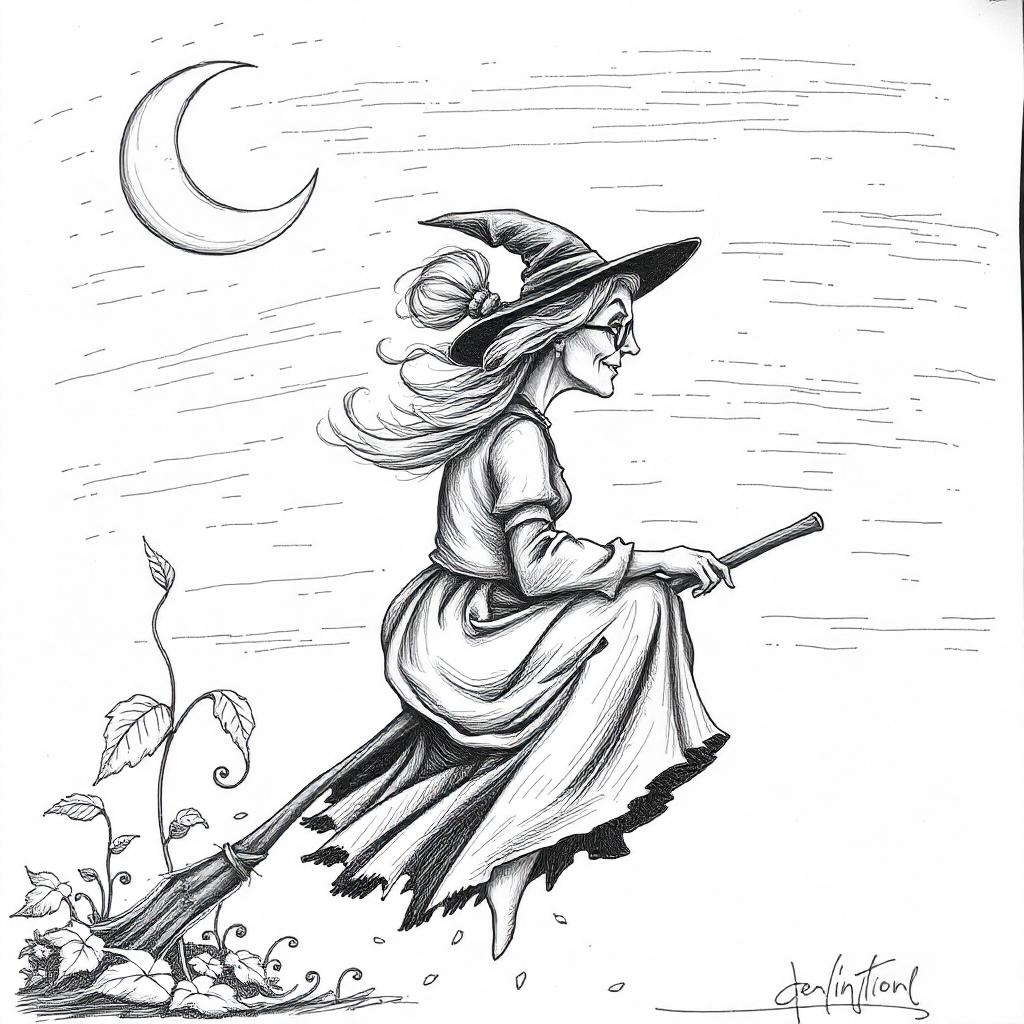 Witch on a Flying Broomstick
