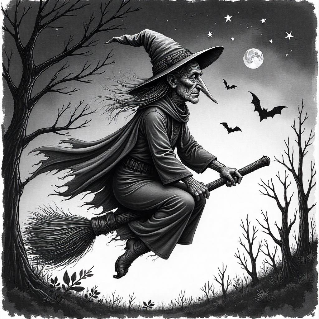 Witch on a Flying Broomstick