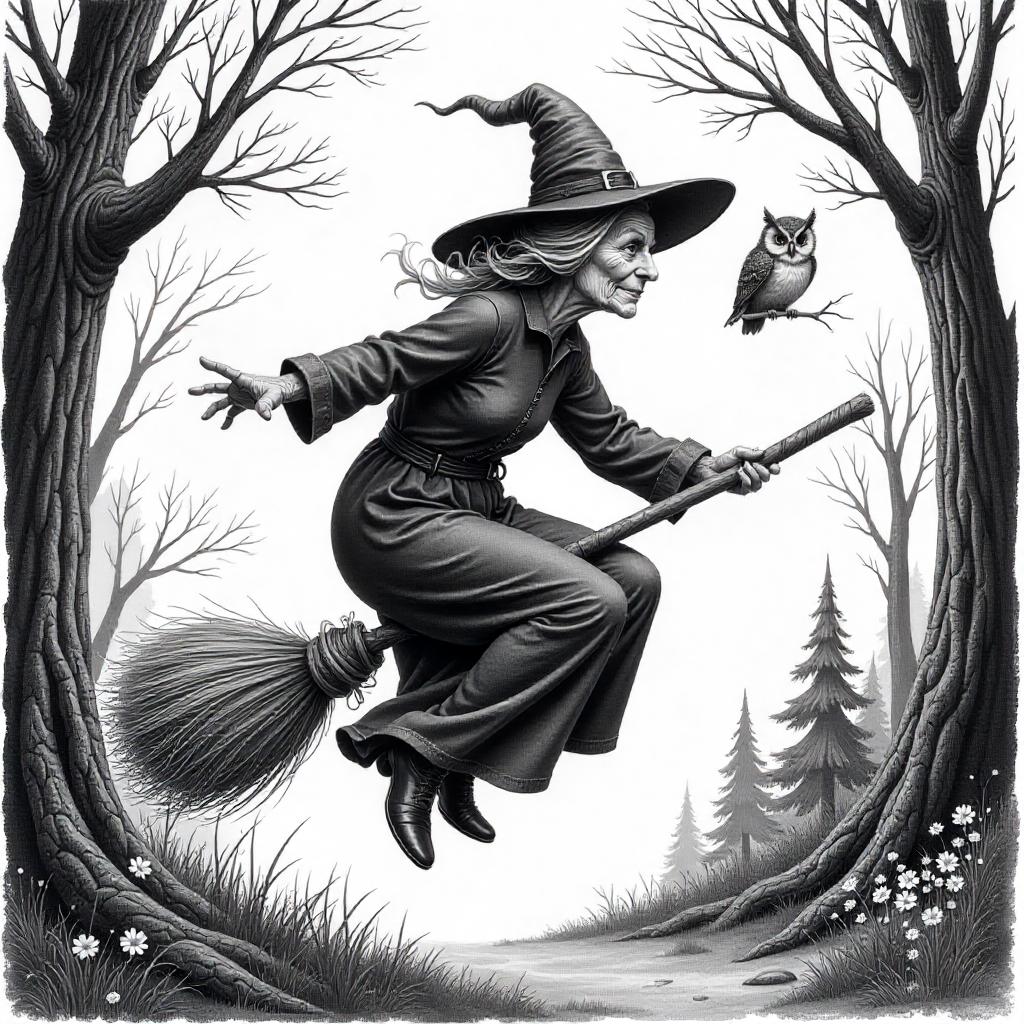 Witch on a Flying Broomstick
