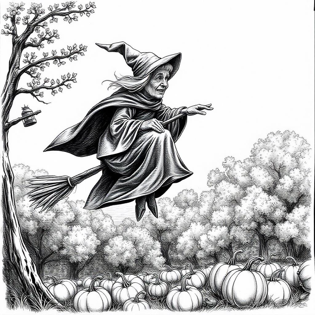 Witch on a Flying Broomstick