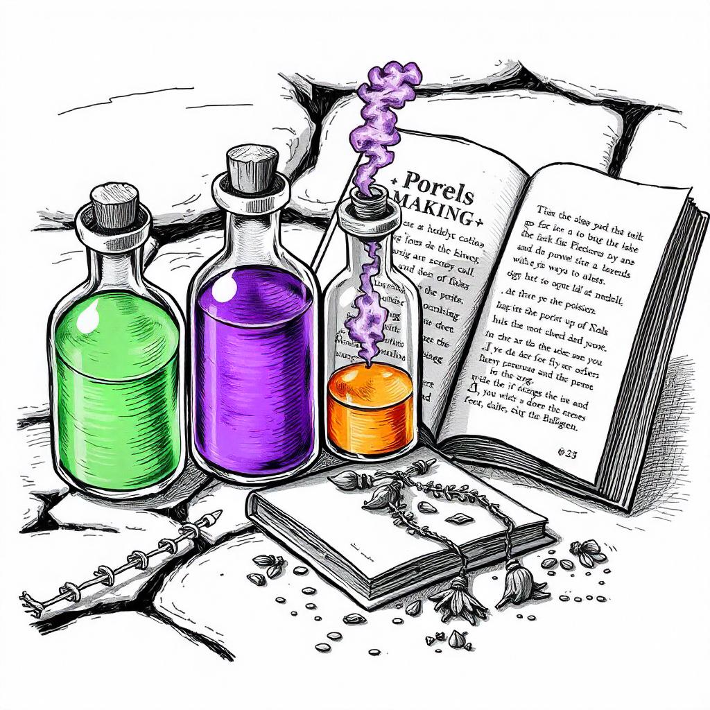 Witch's Potion Bottles and Spellbook