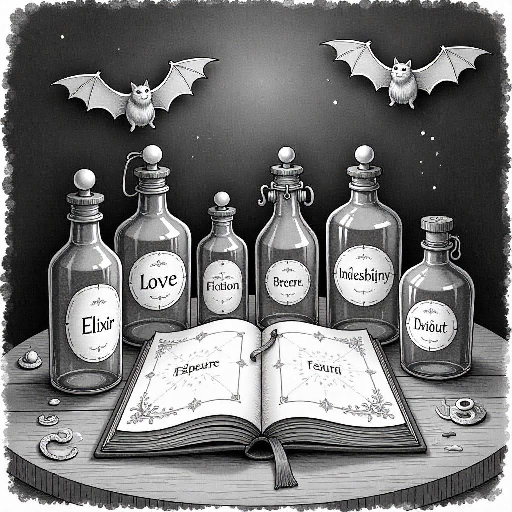 Witch's Potion Bottles and Spellbook