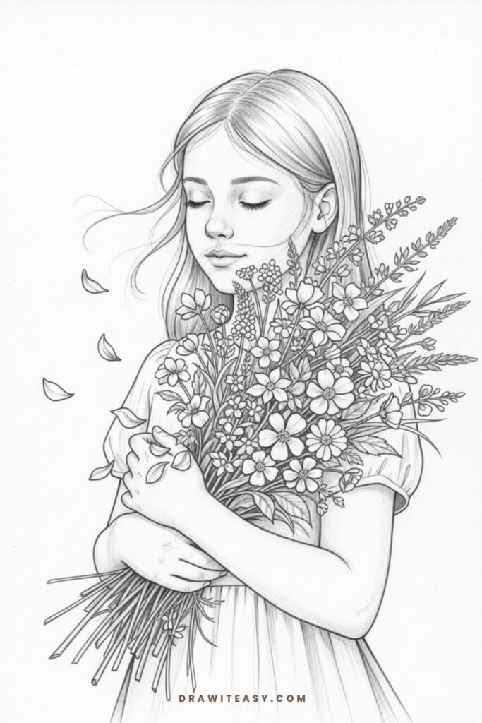 Girl with a Bouquet of Wildflowers