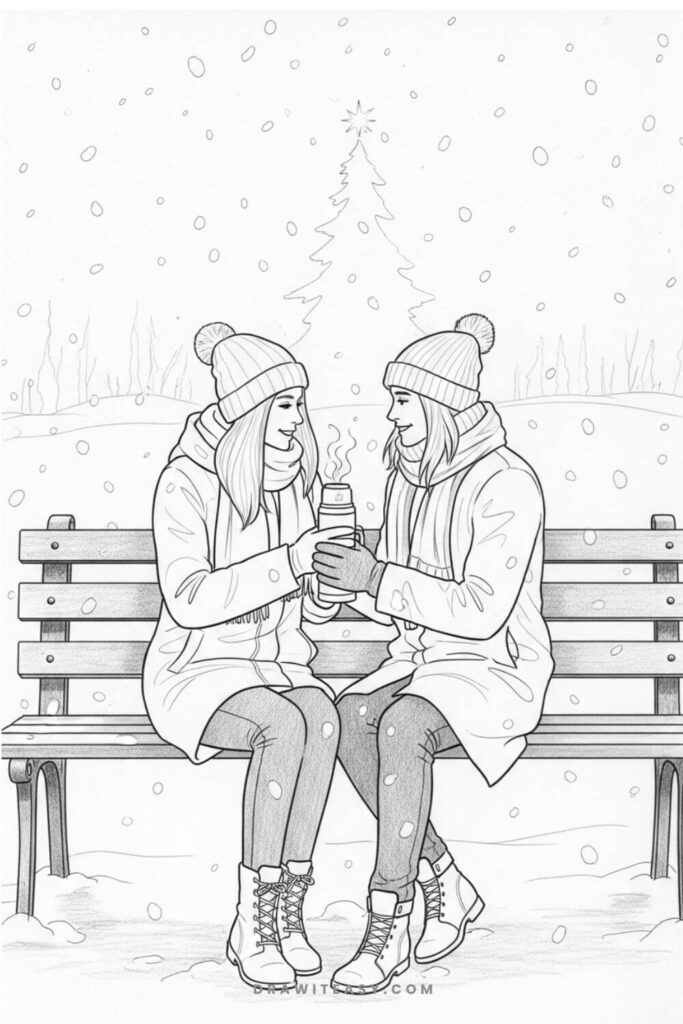 Sharing Hot Chocolate Outdoors