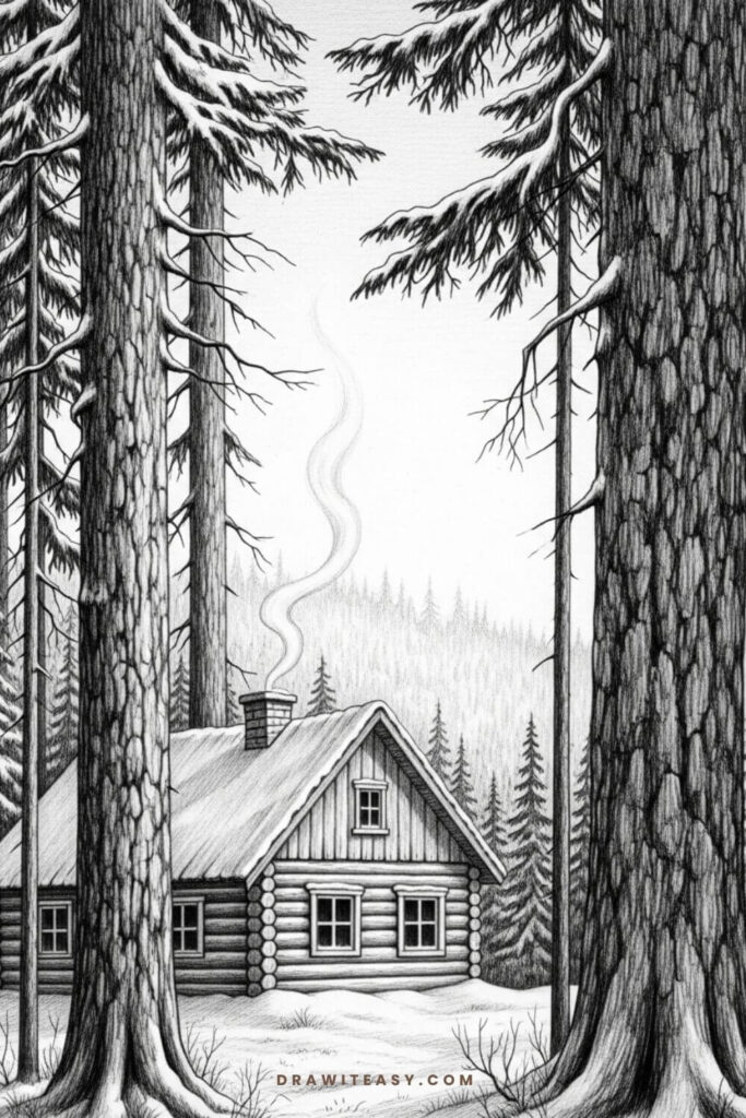Snowy Cabin in the Woods
