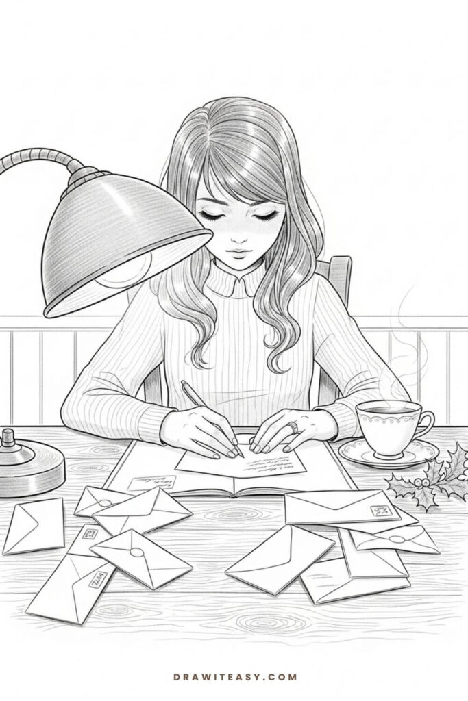 Writing Christmas Cards at a Desk
