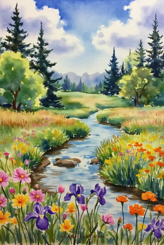 A peaceful meadow filled with wildflower