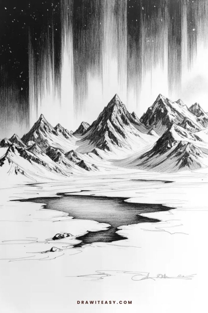 Aurora Borealis Over Snowy Mountains