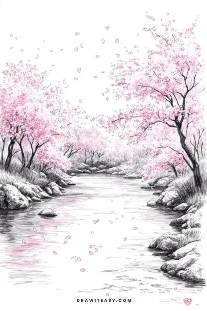 Cherry Blossom Riverbank
