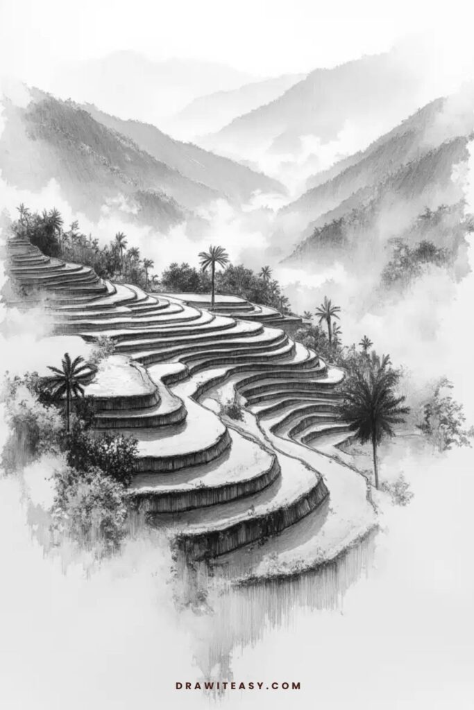 Misty Rice Terraces at Dawn