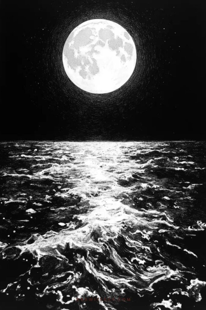 Moonlit Ocean with Bioluminescence