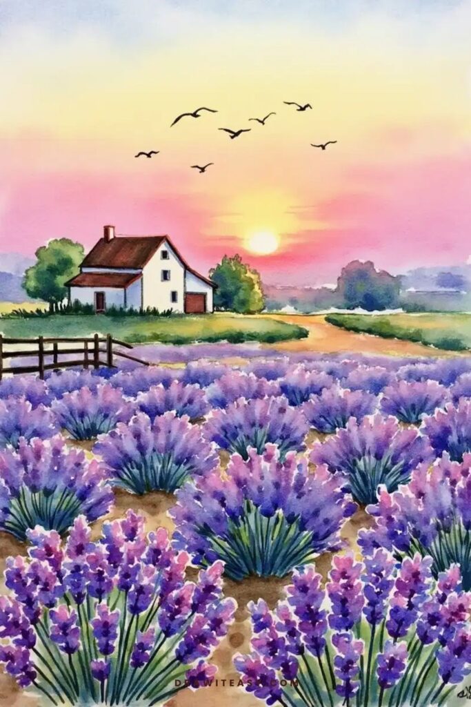 Sunset Over Lavender Fields