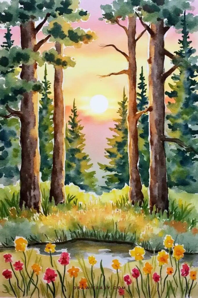 Sunset in a Forest Clearing