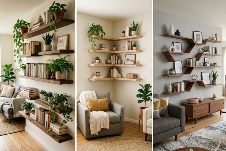15 Staggered Floating Shelves Living Room Ideas