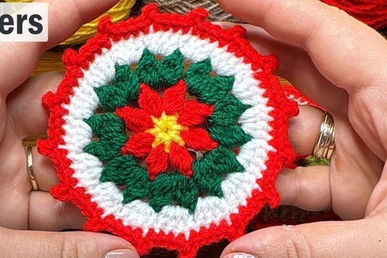 Pretty Poinsettia Crochet Coaster Pattern for Holiday Decor