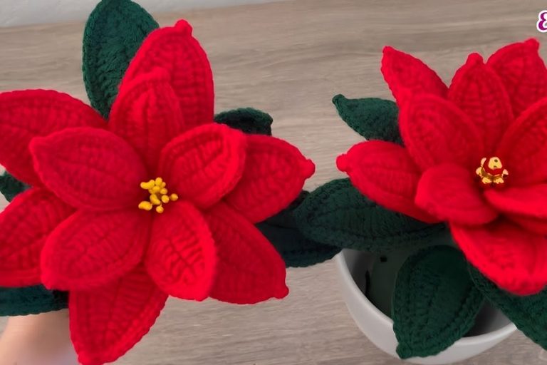 A Pretty Poinsettia Crochet Flower to Make This Season
