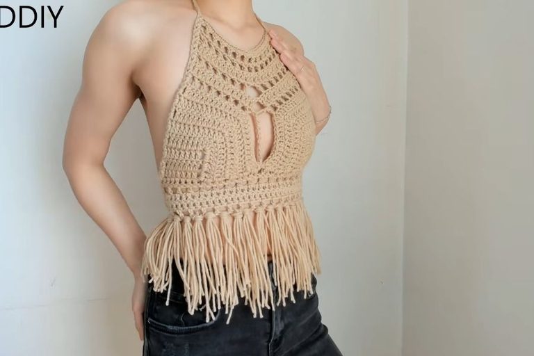 Crochet Halter Top with Fringe